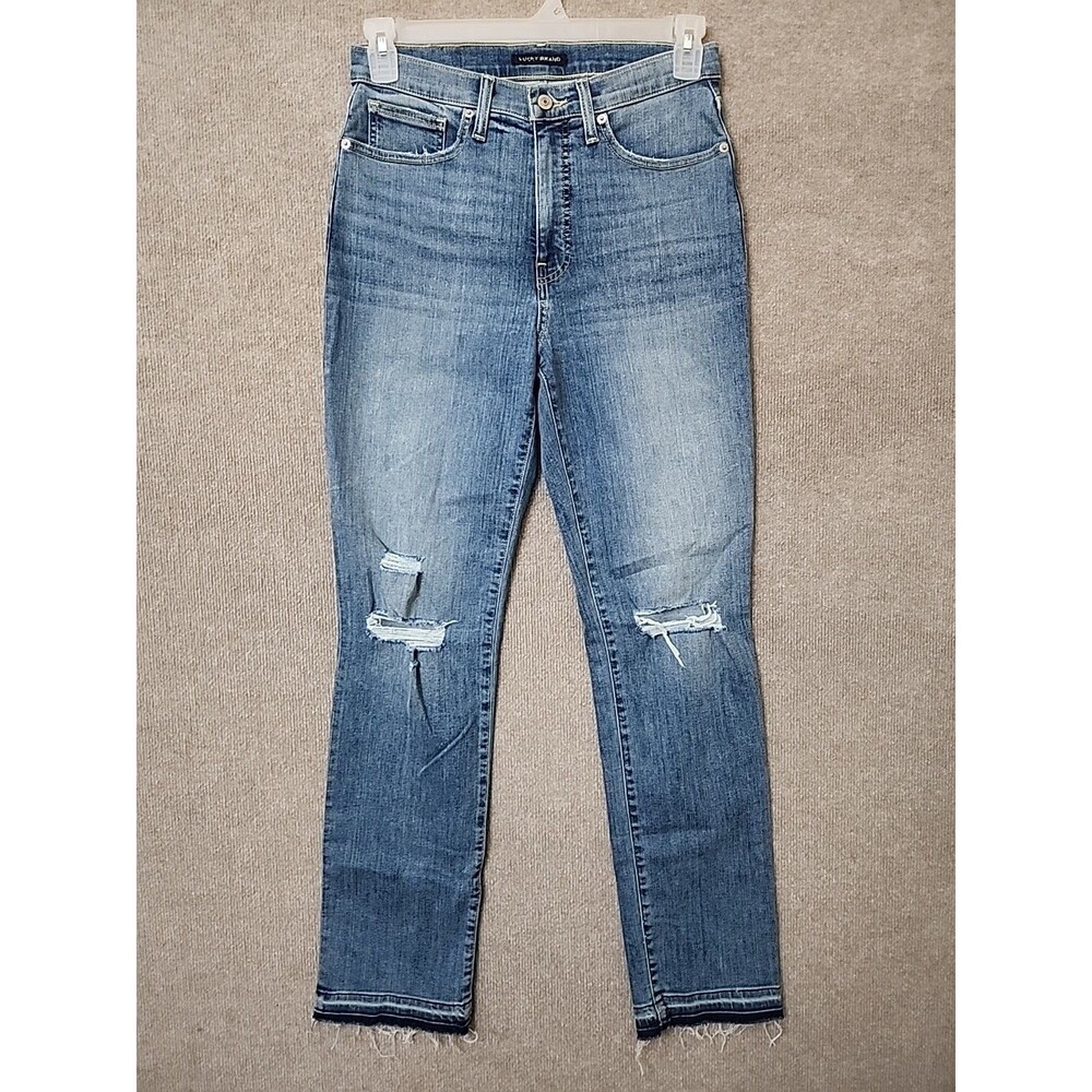 Lucky Brand Zoe High-rise Straight Jeans Womens 10 Blue Distressed Raw Hem
